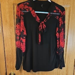 Elegant Black and Red Floral Women's Blouse